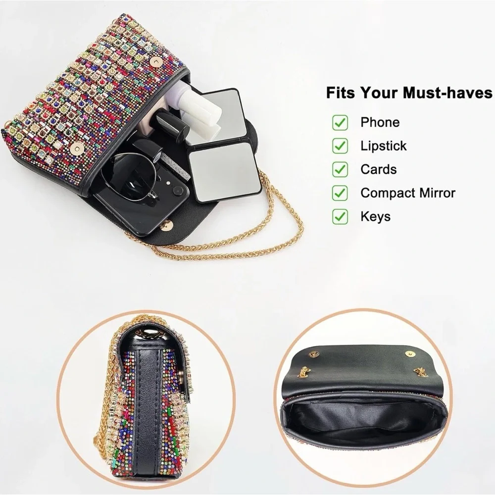 Rhinestone Evening Clutch Purse for Women - Sparkling Formal Handbag with Strap